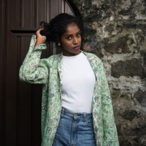 Light Green Floral Kalamkari Design Double Side Cotton Katha Jacket